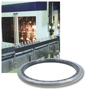 We supply manufacturers of blow moulders for the production of PET-plastic bottles. Because of the high circumferential speed, the Slewing Rings are equipped with closed cages.
