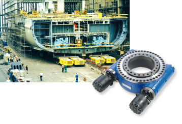 Heavy load transporters present big technical challenges. Each single axle is steered by an Slew Drive requiring the maximum axial, radial and tilting moment capacity. The Slew Drive with steering torques of 27000 Nm is an excellent solution.