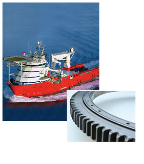 A single row Ball Slewing Ring with root and flank hardened external toothing is used in this ship’s thruster. This unit is approved by certifying authorities such as Lloyds Register of Shipping.